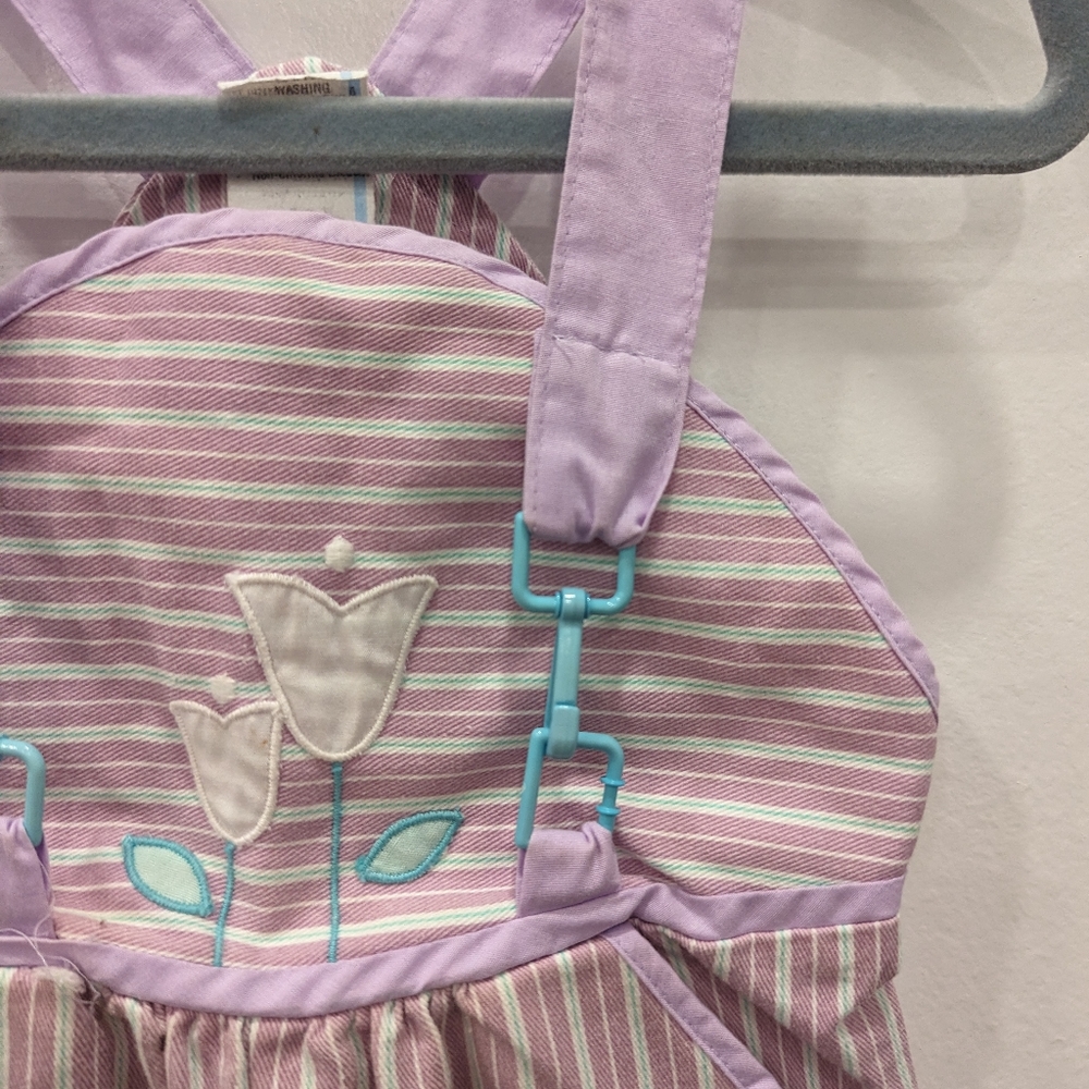 VINTAGE 80s baby girl lavender striped bib overalls pinafore romper VINTAGE 80s - Picture 4 of 7